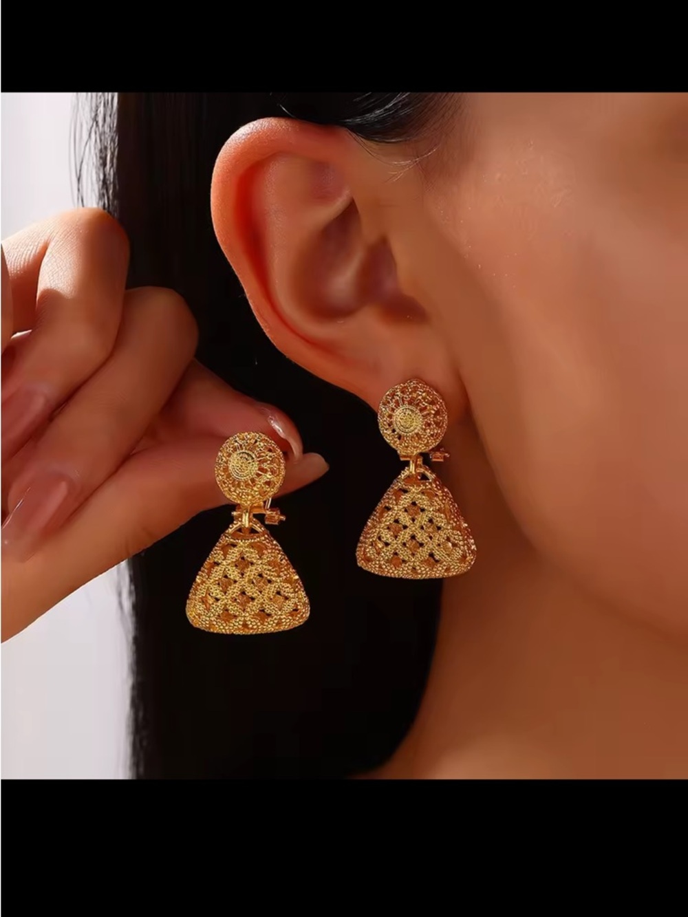 Gold Filigree Drop Earrings for Women - Elegant Dangle Earrings